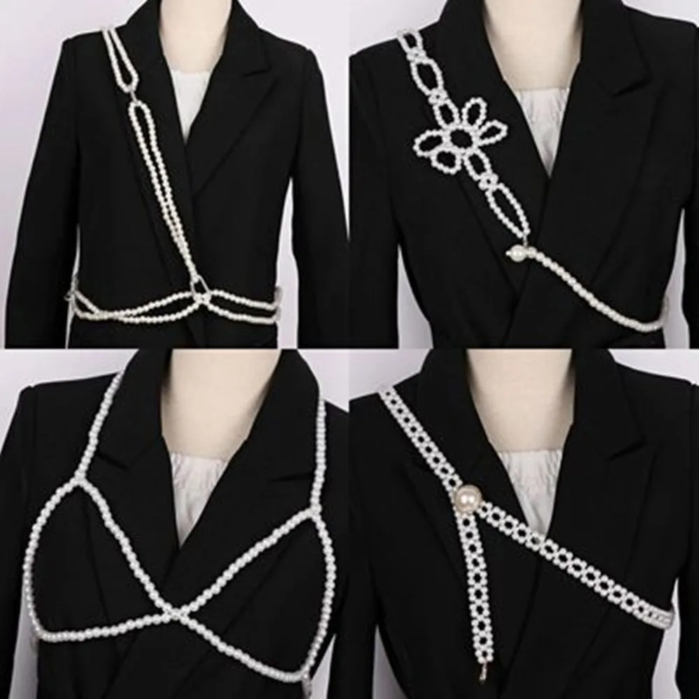 

Hand-Woven Flower Pearl Body Waist Belt Chest Chain Bra Dress Decoration for Women Pearls Body Jewelry Breast Chain Accessories