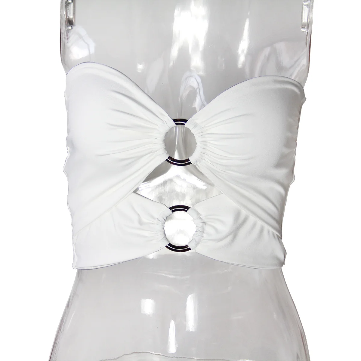 

Sexy hanger vest spring/summer jacket sexy slim hollow chest wrapped fold navel jacket ring buckle