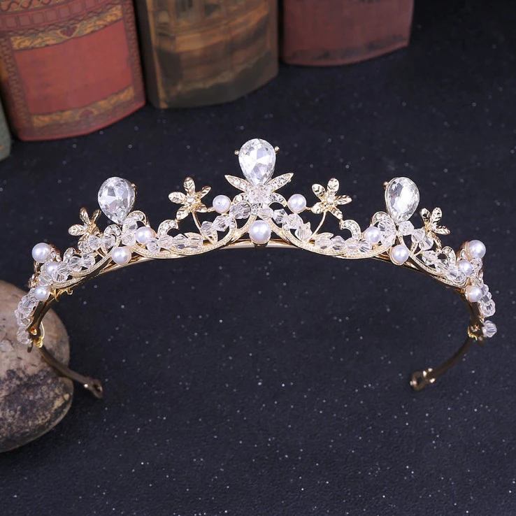 Золотые стразы жемчужные цветы Свадебные короны ручной работы тиара головная