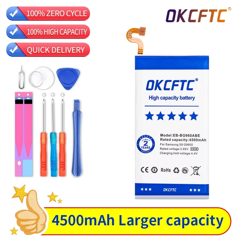 

OKCFTC Original Replacement Phone Battery EB-BG960ABE For Samsung Galaxy S9 G9600 SM-G960F SM-G960 G960F G960 4500mAh