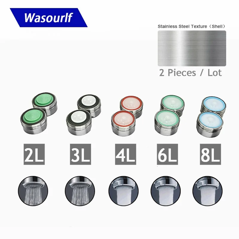 WASOURLF 2 PCS Water Saving Faucet Aerator Stainless Steel Shell M24 Male Thread 2L 3L 4L Tap Kitchen Accessories Fitting