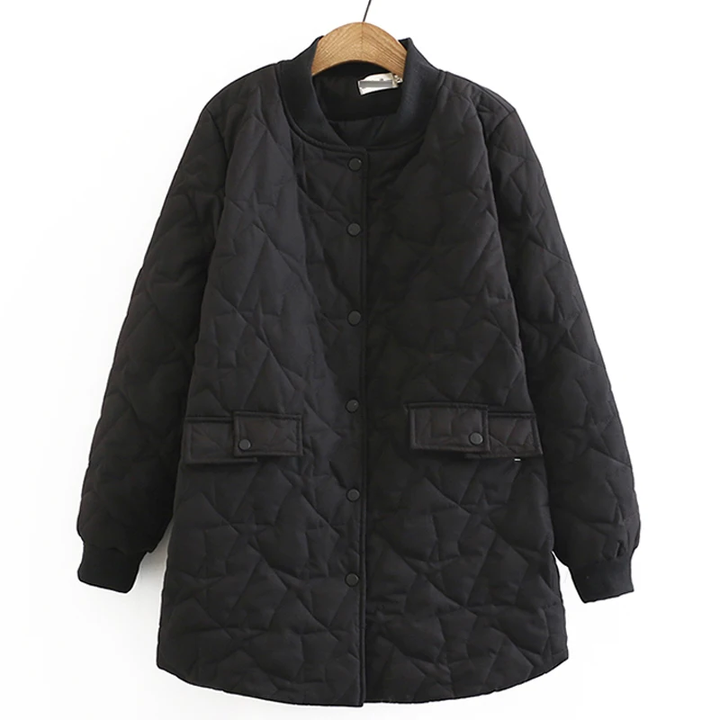 Oversize Women's Winter Padded Jacket New 2021 Loose Geometry Quilted Embroidered Overcoat Mid-Length Cotton Coat Female Outwear