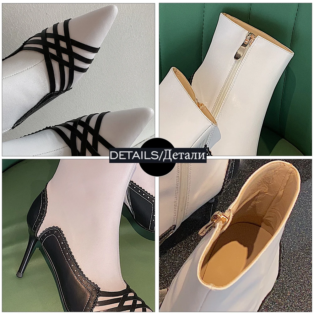 

ISNOM Ladies Genuine Leather Ankle Boots Fashion Retro Zipper Stiletto Heel Pointed Toe Western Boots Autumn Winter Boots 2020