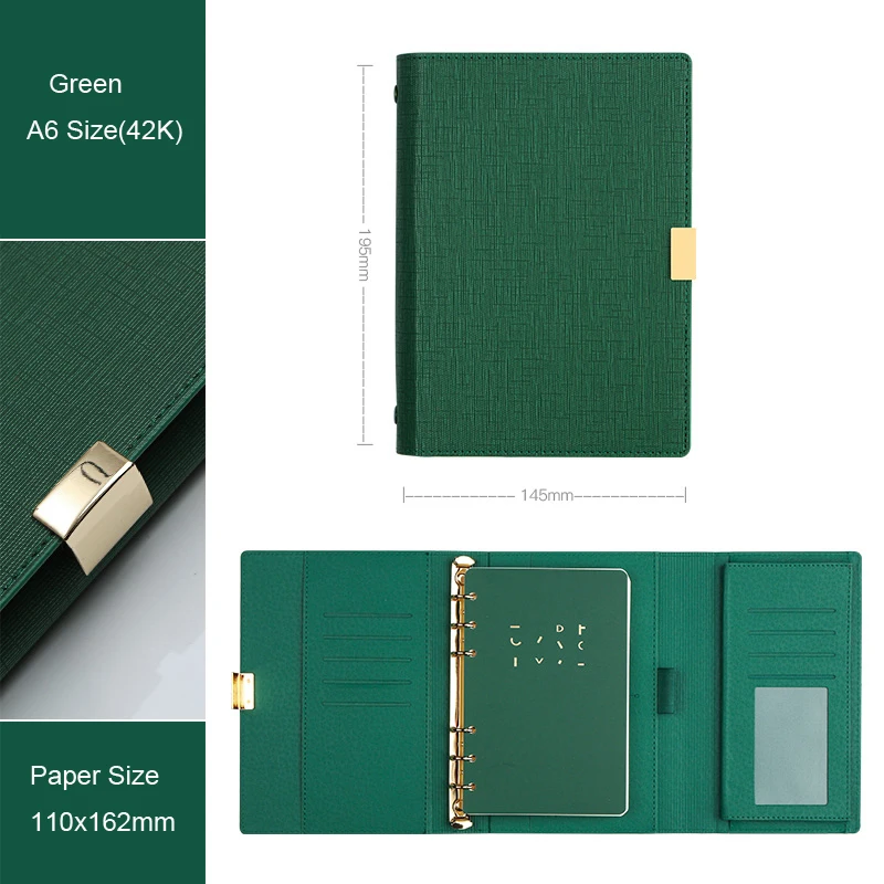 Green A6 Изысканный деловой стиль офисный блокнот Весна связующий Дневник Книга-нет ручки, Размер A5/A6, TPN063 - Цвет: Green A6
