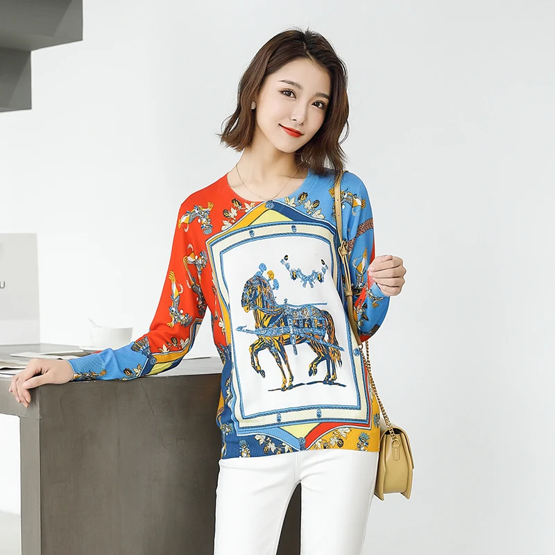 Женский вязаный пуловер с длинным рукавом круглым вырезом | Женская одежда