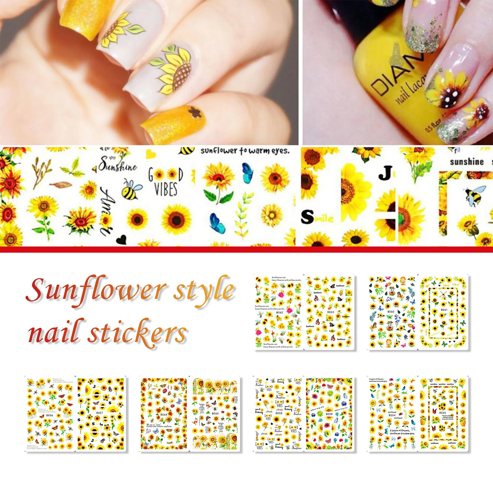 

Nail Watermark Sticker Golden Sunflower Butterfly Color Nail Sticker 12PC