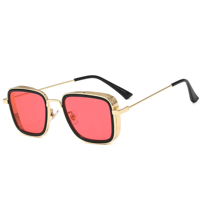 C6 gold red HBK, Роскошные, Kabir Singh, индийские, кино, солнцезащитные очки для мужчин, квадратная Золотая оправа, крутые солнцезащитные очки, фирменный дизайн, красные очки для мужчин, UV400 - Цвет линз: C6 gold red