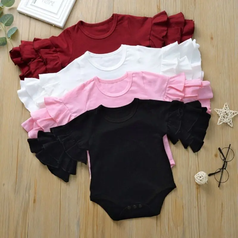 

Newborn Baby Girls Clothes Layers Ruffle Long Sleeve Romper Jumpsuit Outfit Casual Baby Girl Clothing