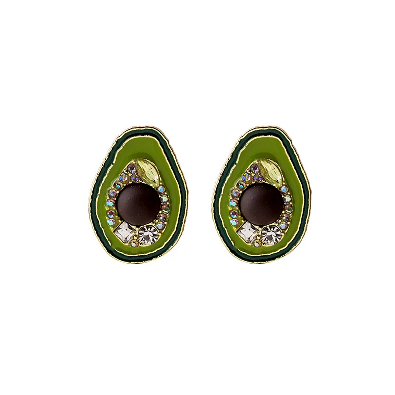 Wholesale Korean Fashion Shiny Rhinestone Avocado Big Earrings for Women 2022 Summer Green Oil Fruit Statement Brincos | Украшения и