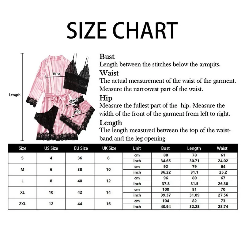 

New 4 Pieces Women Pajamas Sets Faux Silk Pajamas Sleepwear Sets Elegant Sexy Lace Fashion Casual Home Clothes Nightwear