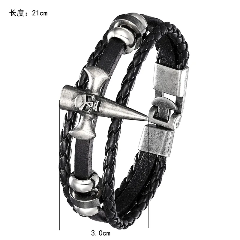 2020 винтажный кожаный браслет Мужская мода череп многослойный вязаный манжета в