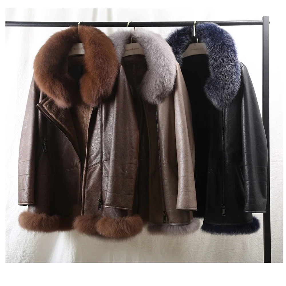 

2022 Women Real Merino Sheep Fur Genuine Leather Double-faced Fur Coat Winter Jacket Women Moto Biker Thick Warm Natural Luxury