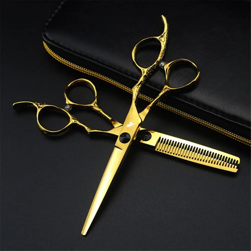 

6.0 Inch Professional Japan 440c Gold Hairdressing Scissors Set with Screw for Barber or Home Use