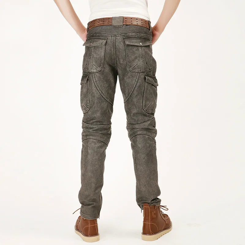 

JCHB 2021 Motorcycle Genuine Leather Pants Men 100% Real Cowhide Mens Pants Vintage Trousers Autumn Fashion Pantalon Cuir Pph26