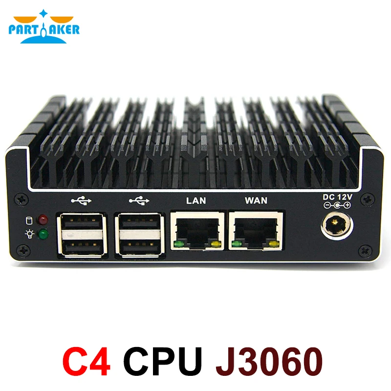 Partaker Firewall Micro Appliance Mini PC 2 LAN Port  Intel Dual Core J3060 CPU AES-NI 1*COM 2*HDMI 2*USB3.0 win 7 Linux minipc