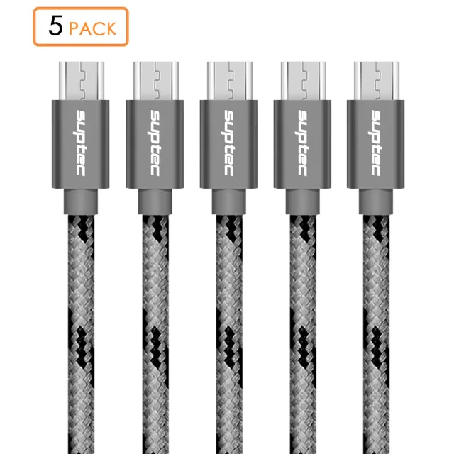 SUPTEC 5 PACK Micro USB Cable Fast Charging Nylon Braide Charger for Samsung Galaxy S7 S6 S5 Xiaomi Redmi Huawei Mobile Phone LG - Цвет: Grey