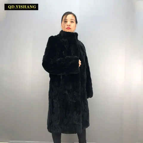 Женская зимняя теплая верхняя одежда, настоящий мех кролика, пальто, утолщенное длинное пальто высокого качества, элегантная плотная теплая верхняя одежда