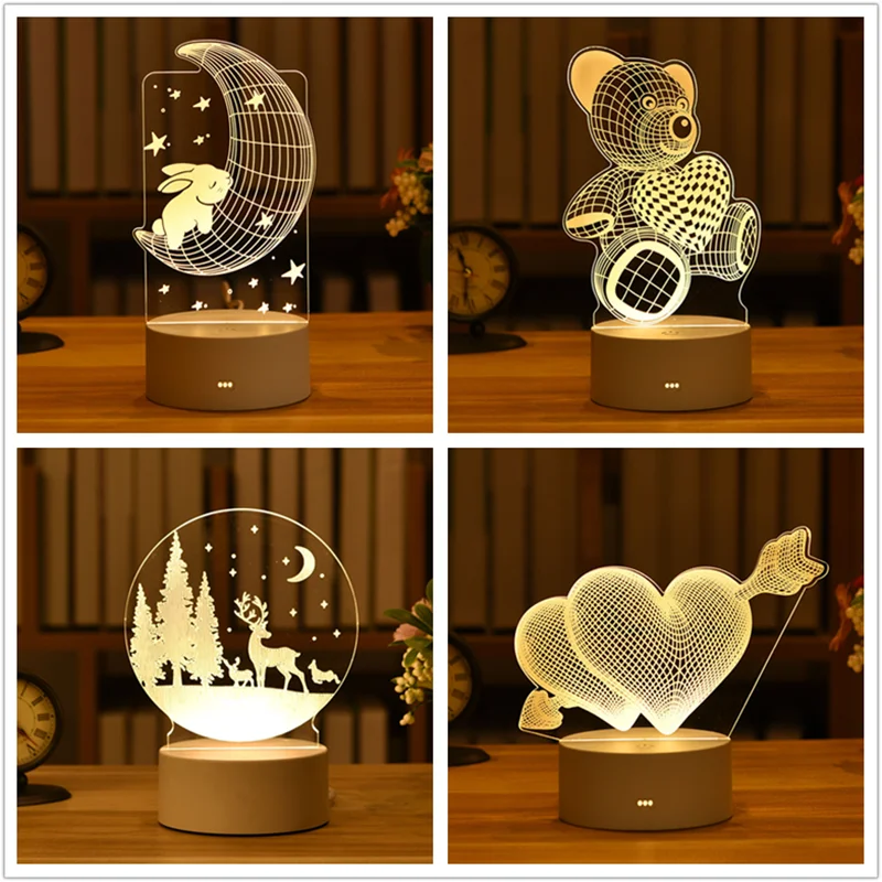 

10*18cm LED ramadan decoration Night Roses Bear Valentine's Day Love 3D Lamp Acrylic Light party Wedding Decoration eid mubarak