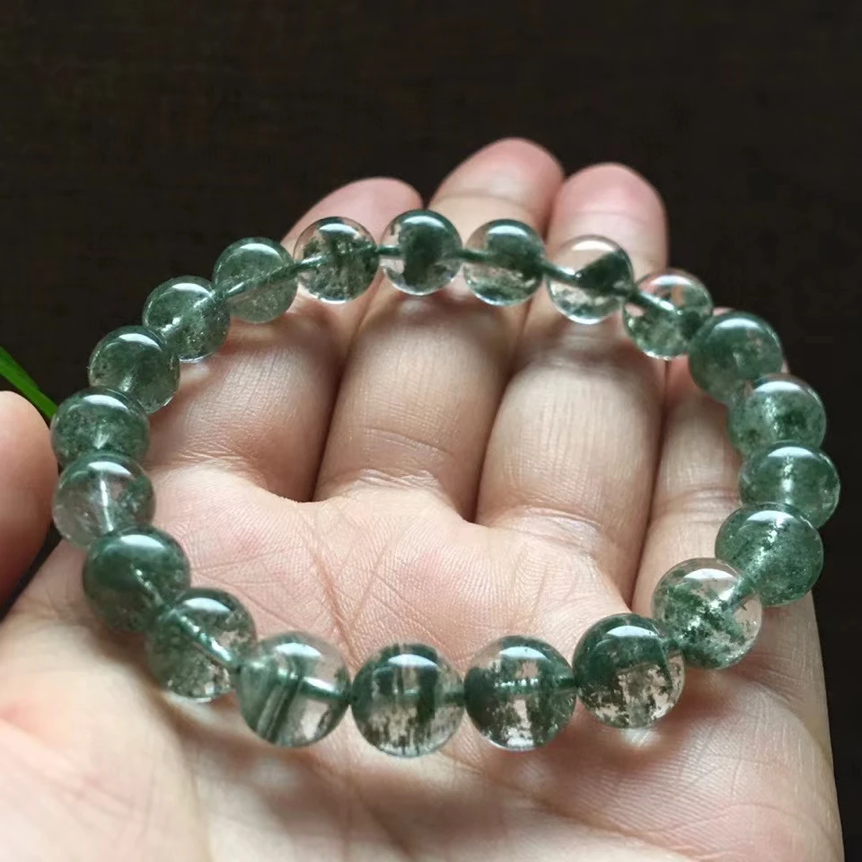 

Натуральный зеленый фантомный кварцевый браслет для мужчин и женщин, 9,2 мм, прозрачные круглые бусины, стрейч AAAAAA
