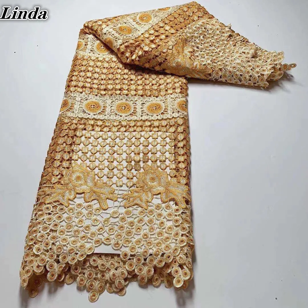

Африканская кружевная ткань Linda, 2021, высококачественный нигерийский гипюр, шнур, кружево, новейшая Водорастворимая Ткань для свадебной вече...