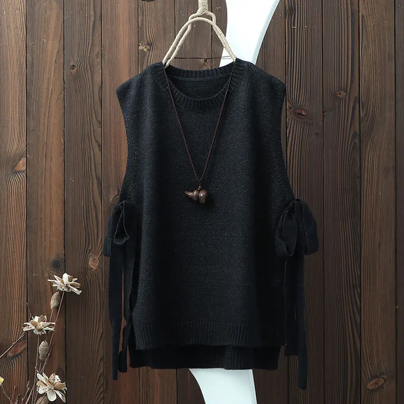 Женский весенний пуловер без рукавов Вязанный жилет с круглым вырезом тонкий