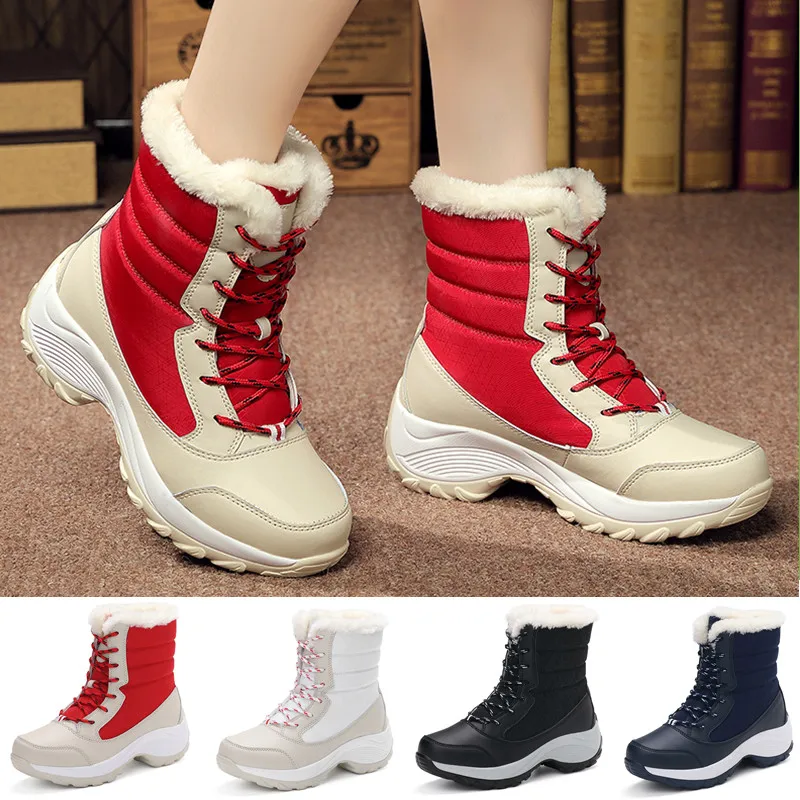 

Women Boots Waterproof Winter Shoes Women Snow Boots Platform Keep Warm Ankle Winter Boots With Thick Fur Heels Botas Mujer 2021