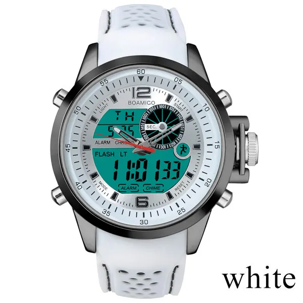 white no box Бренд BOAMIGO, мужские спортивные часы, двойное время, цифровые часы, резиновые аналоговые кварцевые часы, для плавания, хронограф, наручные часы, reloj hombre - Цвет: white no box