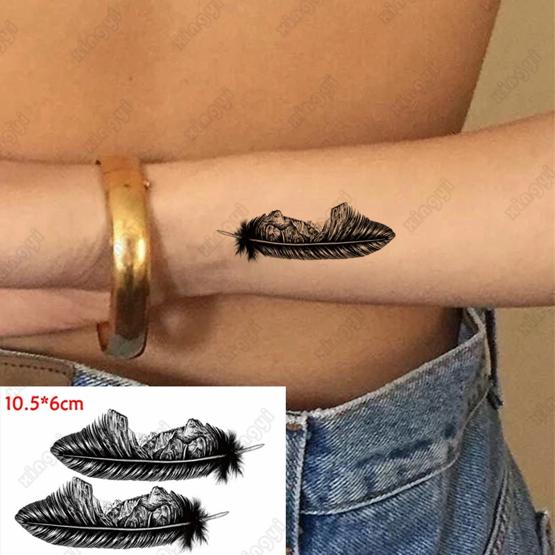 Водостойкая Временная тату-наклейка старая школа черное перо фонарик тату на