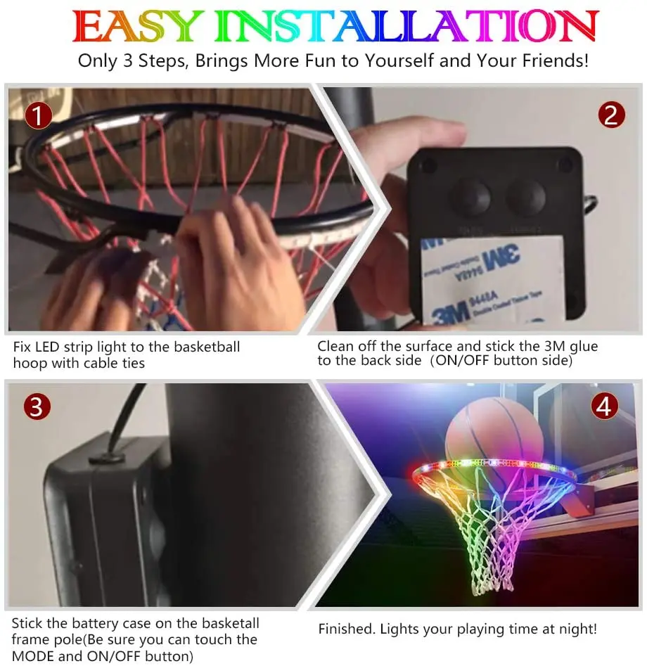 

Basketball Hoop Lights Solar Powered Glow in The Dark Basketball Rim Lights Waterproof Super Bright LED Strip Lights