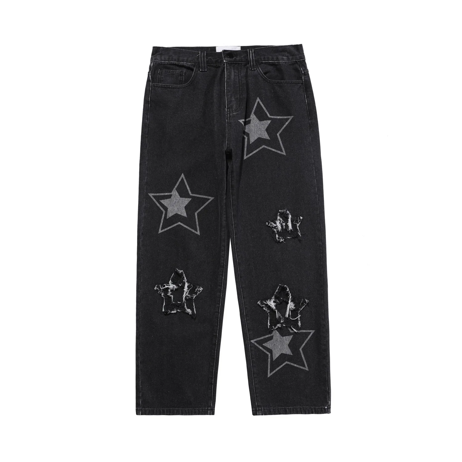 Washed frayed star jeans loose and thin street fashion brand straight loose pants men ripped jeans