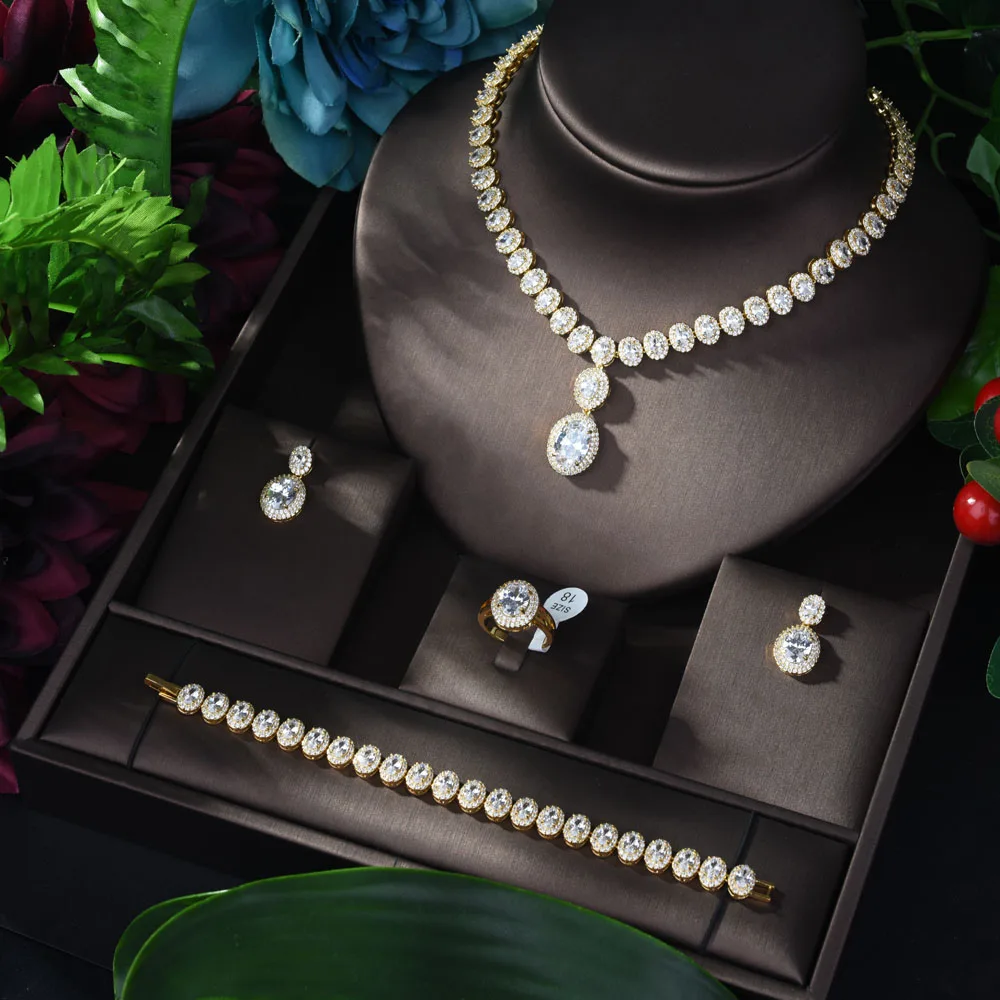 HIBRIDE Свадебные Ювелирные наборы для женщин из блестящего кубического циркония