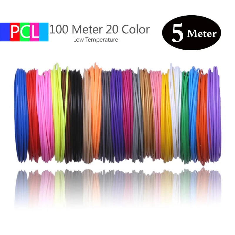 100 meter 20 color 50/100 метров 10/20 цветов 1,75 мм нить из ПКЛ пластик для низкотемпературной 3D печати ручка без запаха без загрязнения 3 d материалов - Цвет: 100 meter 20 color