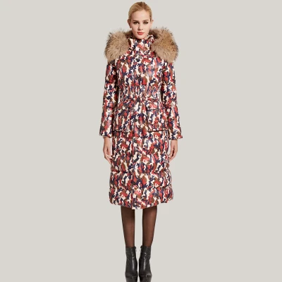 Red Camouflage X-long, уплотненный пуховик, женский,, тонкий, черный, зимний, теплый, большой меховой воротник, высокое качество, 90%, белый, утиный пух, пальто, парка для женщин - Цвет: Red Camouflage