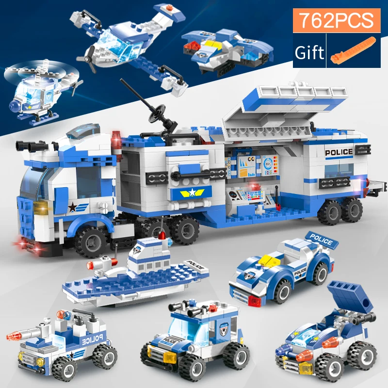 Конструктор 8 в 1 SWAT полицейский автомобиль вертолет совместим с блоками