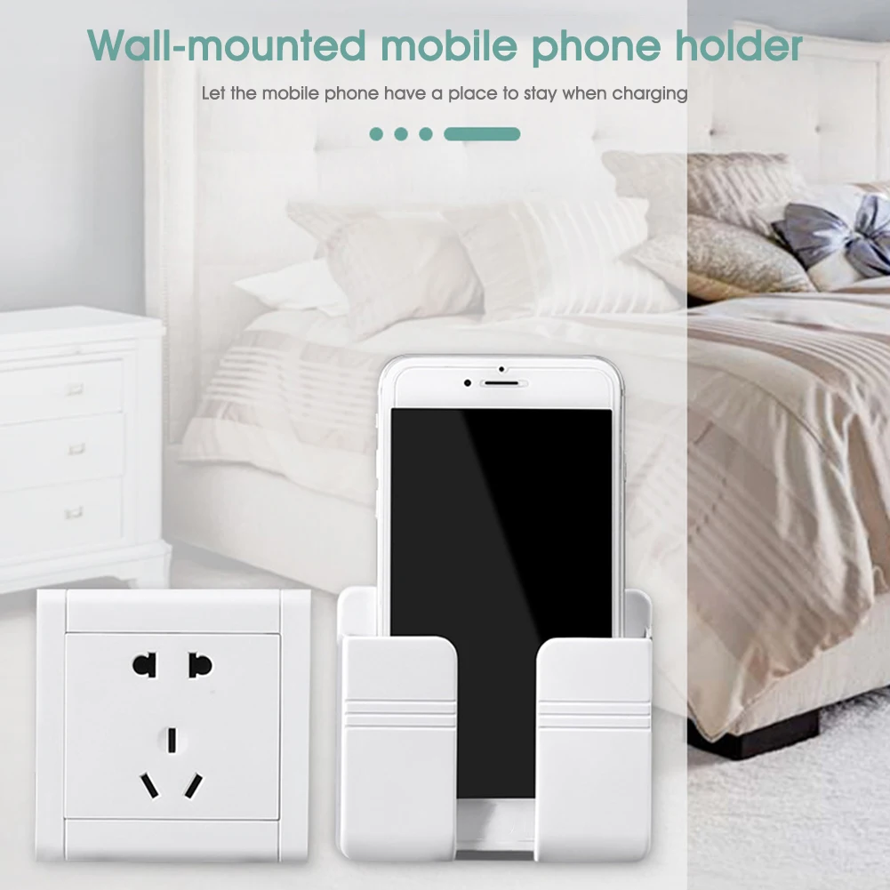 

Wall Remote Holder Plastic Self-Adhesive No Punching Phone Organizer Bedroom Portable Storage Rack Office Wall Mount Bracket