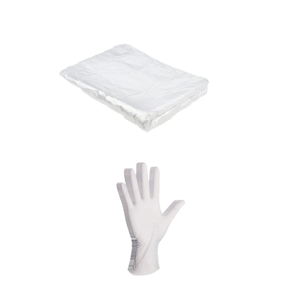 

100 Pieces Waterproof Disposable Hair Cutting Cape Capes Apron 10 Gloves _M