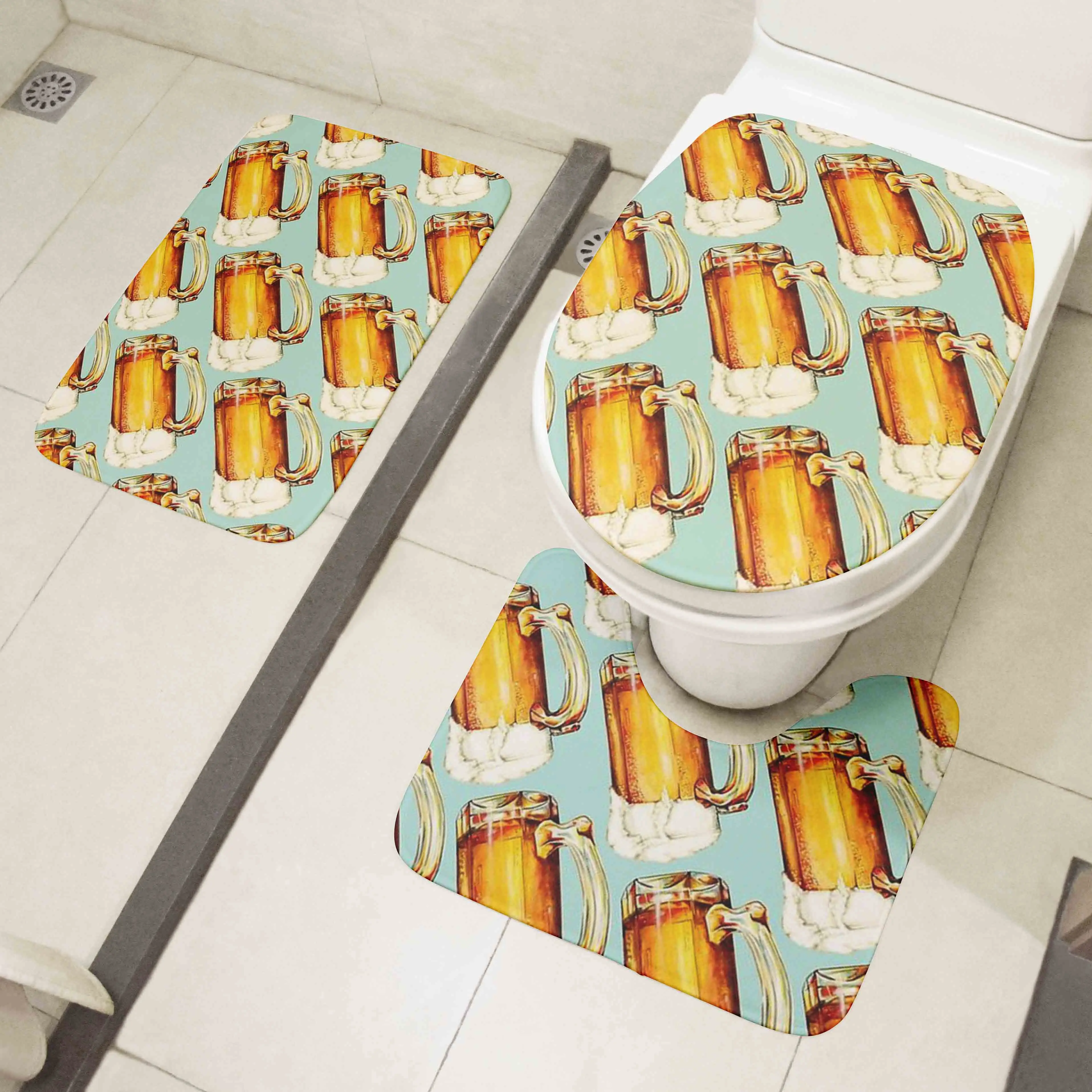 new 3d printed toilet floor mats 3 pcs set fun alien skull toilet cover set bathroom decor non slip absorbent rug flannel carpet free global shipping