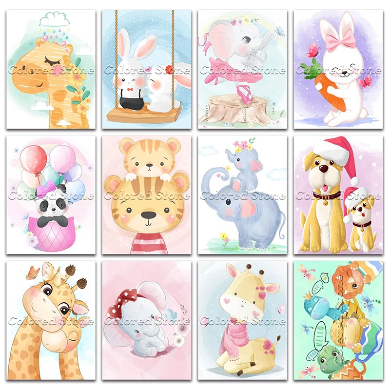 Алмазная картина сделай сам с животными жирафом Кроликом слоном пандой тигром