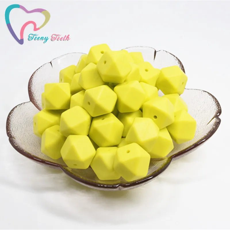 Lemon Yellow 10 шт Силиконовые бусы для прорезывания зубов шестигранник 14 мм/17 мм силиконовые жевательные бусины ожерелье зубы DIY Ювелирные изделия запчасти пищевой силиконовый бисер - Цвет: Lemon Yellow