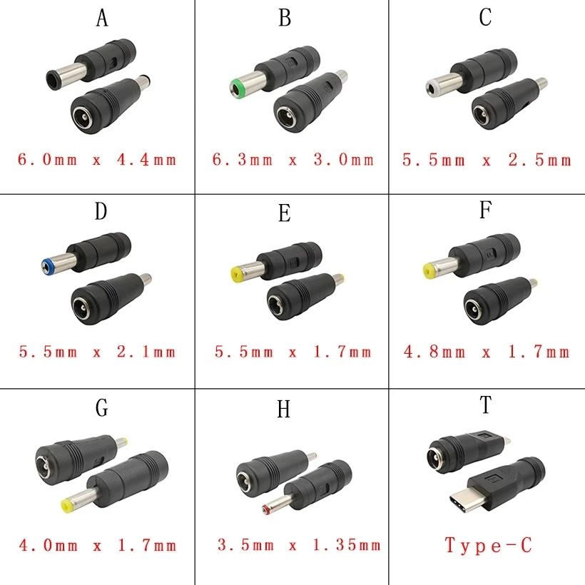 5.5x2.1mm Female Jack to DC Male Plug Tips Multi Adapter Power Connectors Converter for Computer Cable Notebook Laptop - купить по