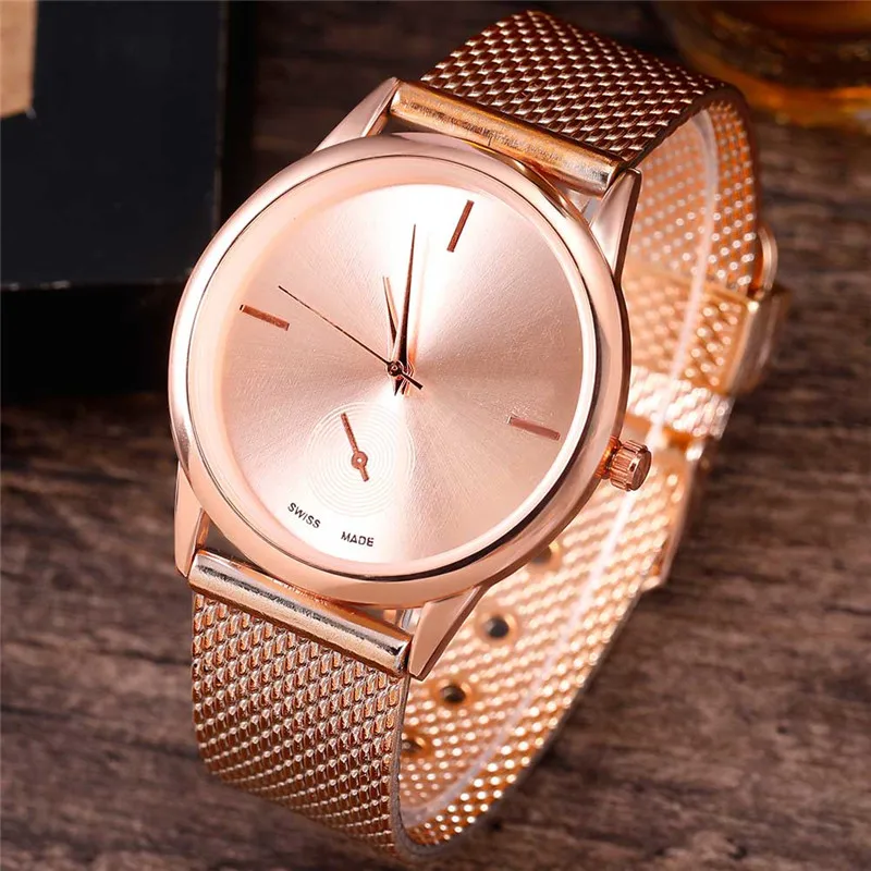 Relogio Feminino женские роскошные часы Розовый Золотой металлический сетчатый ремешок