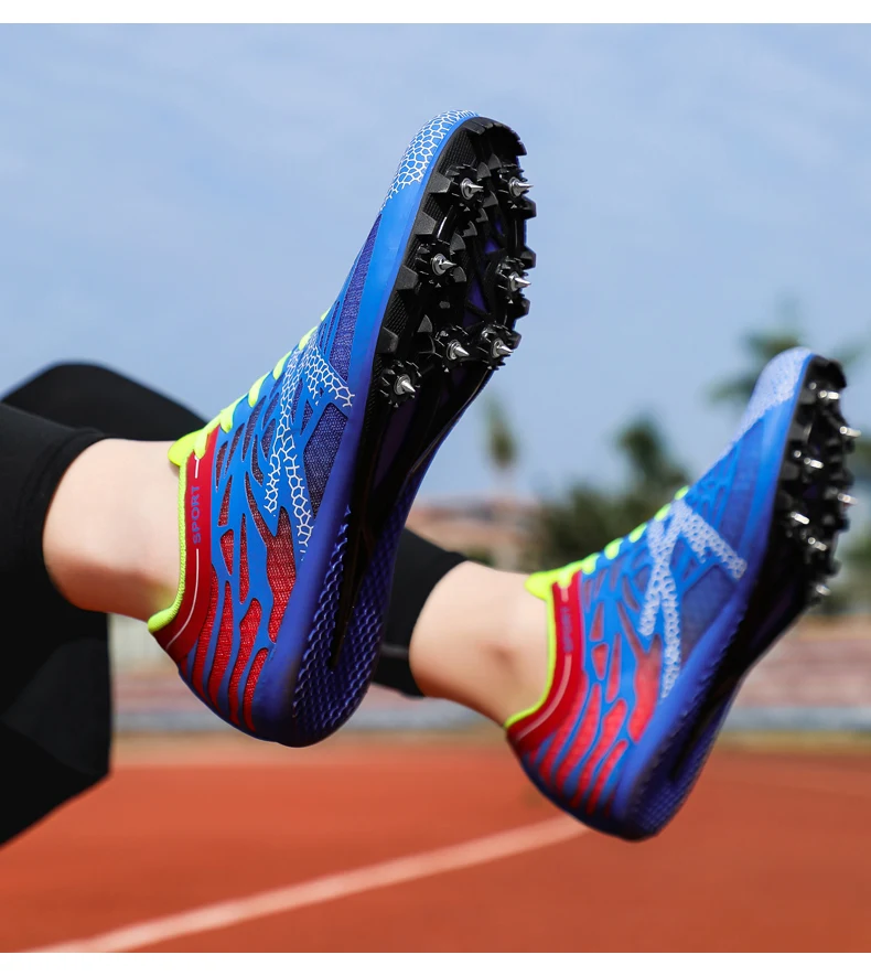 Men Women Boys Girls Track and Field Shoes Mesh Breathable Athletics Spike Shoes Black Blue Racing Sneakers Lightweight Trainers