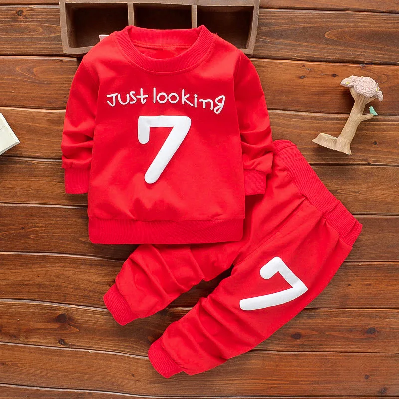 

Одежда для мальчиков 1-2-3-4-5 лет, весенне-осенний комплект одежды для бега с буквенным принтом, хлопковые топы + штаны, детский спортивный кост...