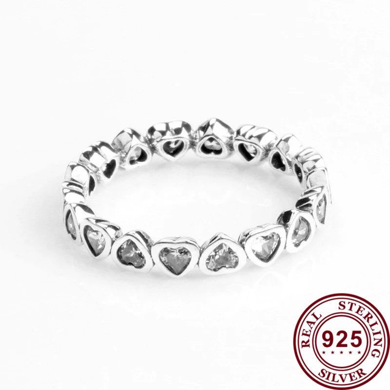 

100% 925 кольцо Silver Pan Ring Silver Pan Ring With Shining Heart For Women Wedding Party Gift Fashion Jewelry