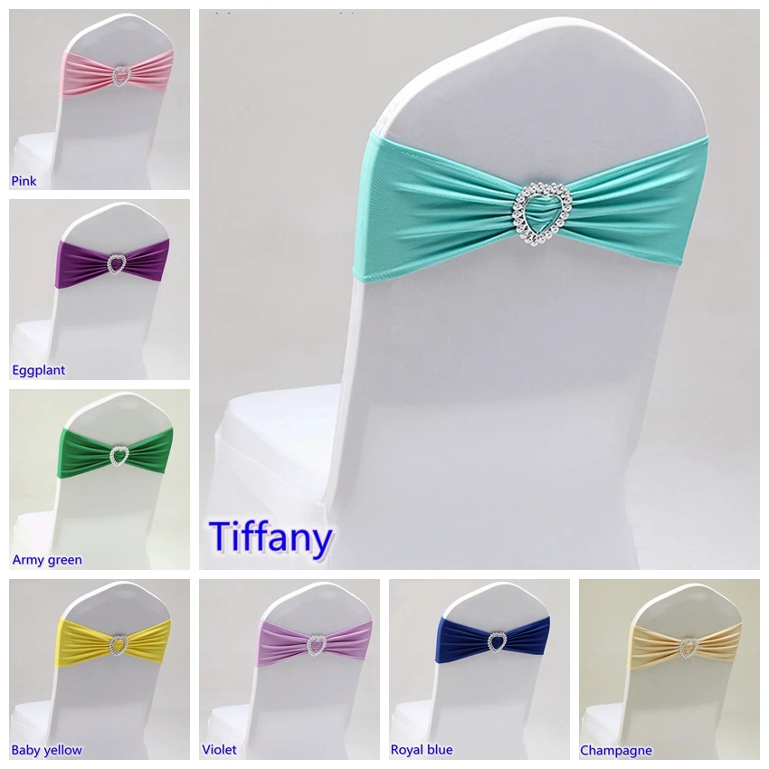 20 цветов спандекс стул створки ленты для свадебных стульев с сердечком пряжки