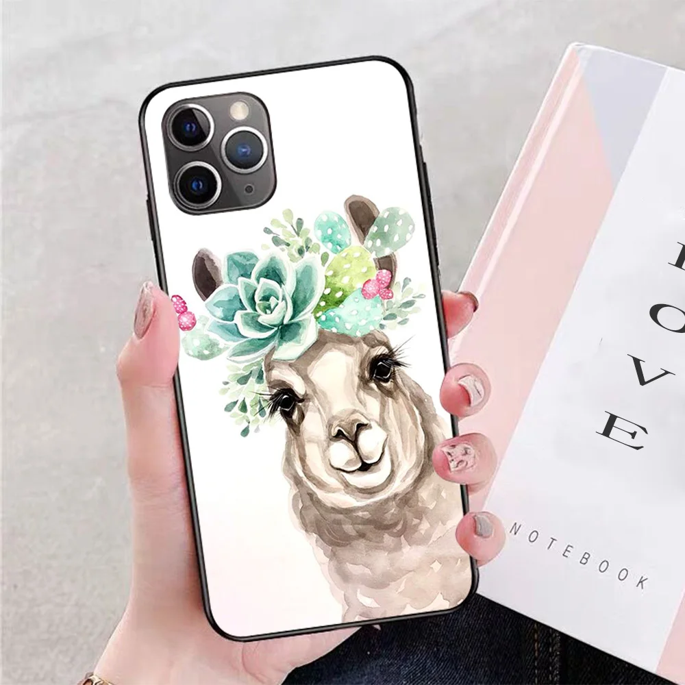 

For iPhone Drama Llama Watercolor Soft TPU Border Apple iPhone Case