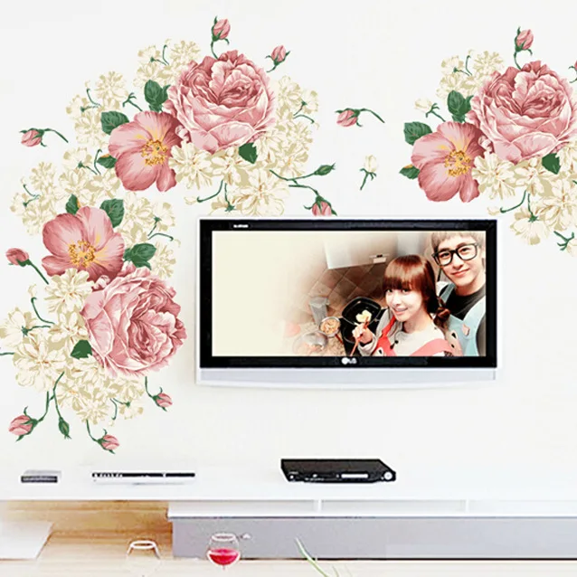 Съемные Декоративные Настенные Стикеры с изображением богатых пионов трех