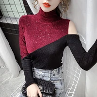 autumn and winter new women s turtleneck strapless sexy t shirt