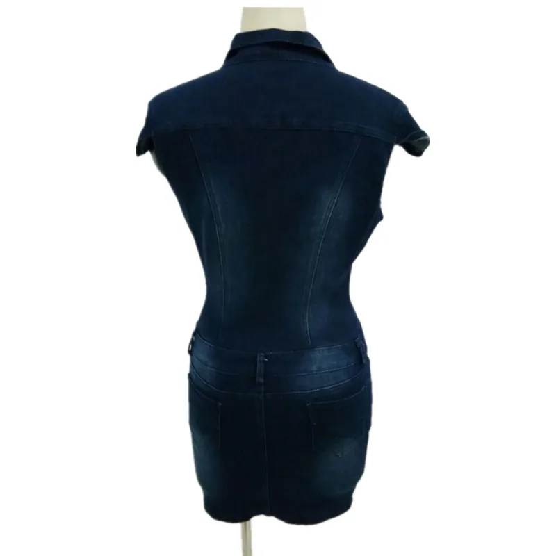 Платье женское джинсовое с отложным воротником Короткое облегающее хлопковое на