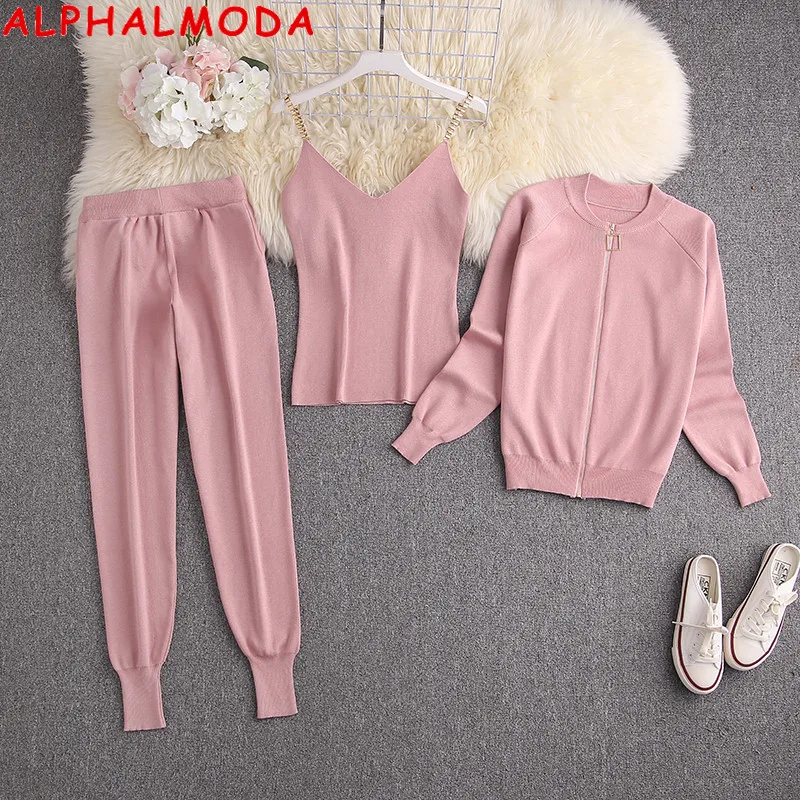 Женский трикотажный кардиган ALPHALMODA комплект из трех предметов жилет на цепочке и